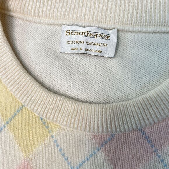 VTG Strathsbey Cashmere Argyle Sweater, Light Acedemia Soft Girl 60s Size M‎ - Picture 3 of 6